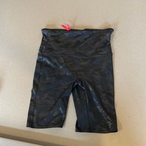 Spanx Faux Leather black camo biker shorts